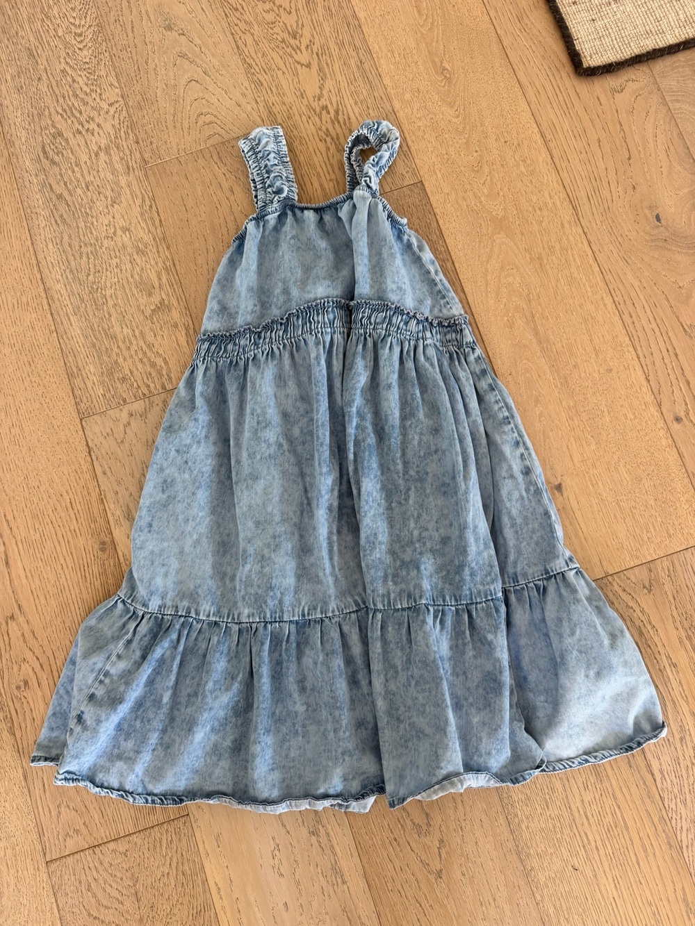 Next Girls Acid Wash Denim Tiered Dress Blue Organic Cotton Size 8 Yrs